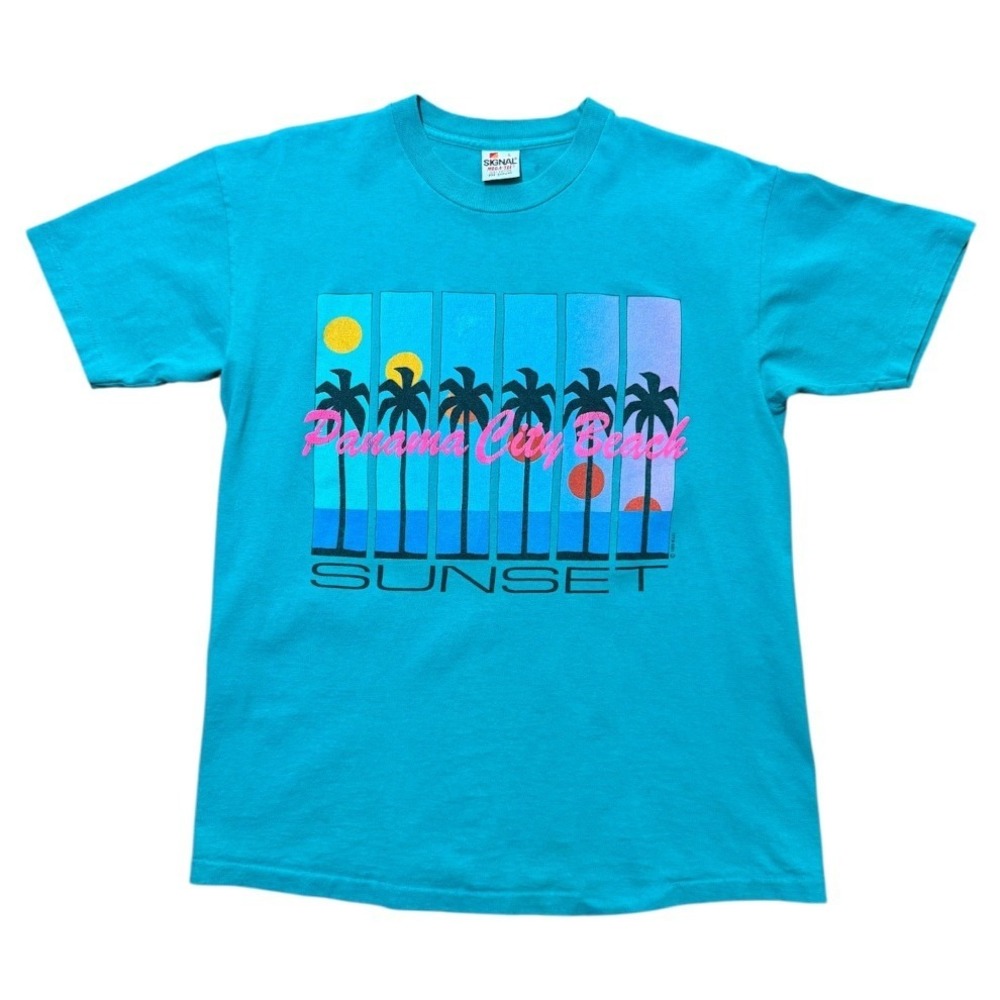 Vintage 80s Panama City Beach Sunset Strip Neon Retro Art USA Graphic T-shirt